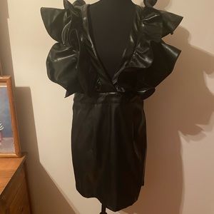 Faux Leather Deep V dress - PrettyLittleThing size 8